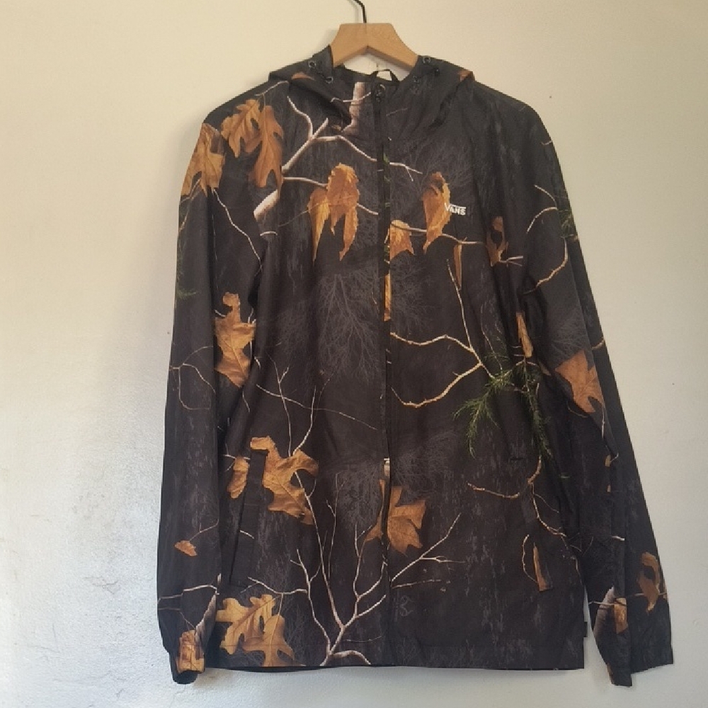 Vans Black and Brown Hunting Camouflage Windbreaker Hooded Jacket Sz Large Men